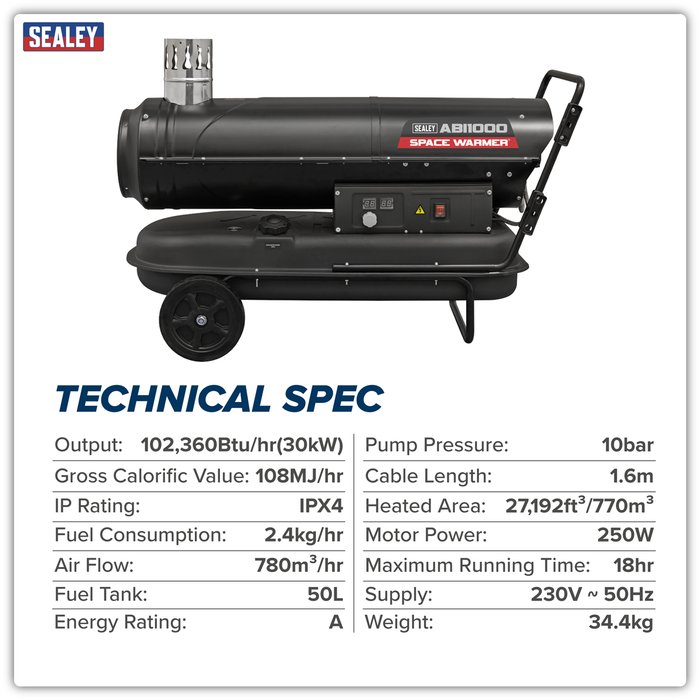 Space Warmer® Indirect Kerosene/Diesel Heater with Wheels 102,000Btu/hr | ABI1000