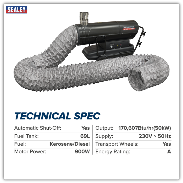 Space Warmer® Indirect Kerosene/Diesel Heater 170,000Btu/hr with 5M Ducting | ABI1700COMBO