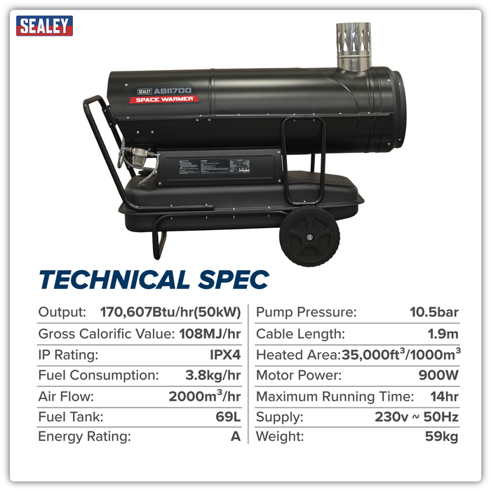 Space Warmer® Indirect Kerosene/Diesel Heater with Wheels 170,000Btu/hr | ABI1700