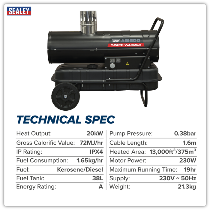 Space Warmer® Indirect Kerosene/Diesel Heater with Wheels 68,000Btu/hr | ABI600