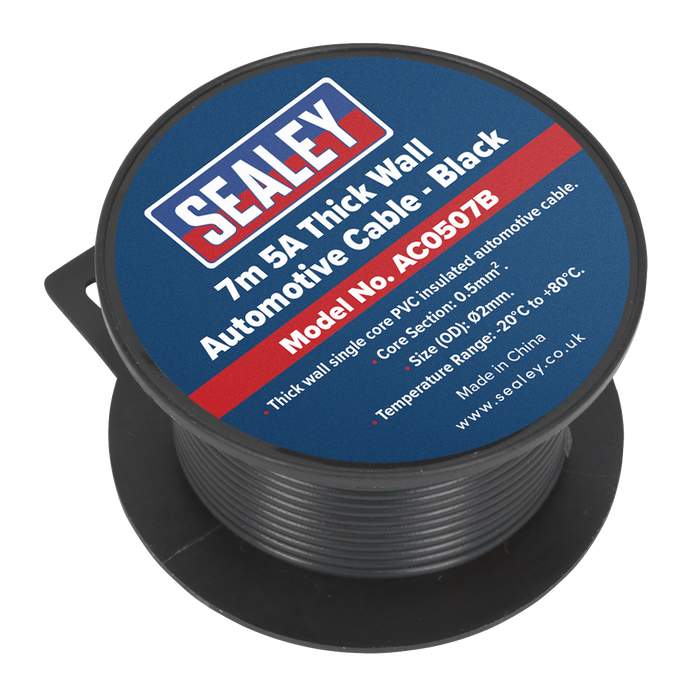 5A Thick Wall Automotive Cable 7m - Black | AC0507B