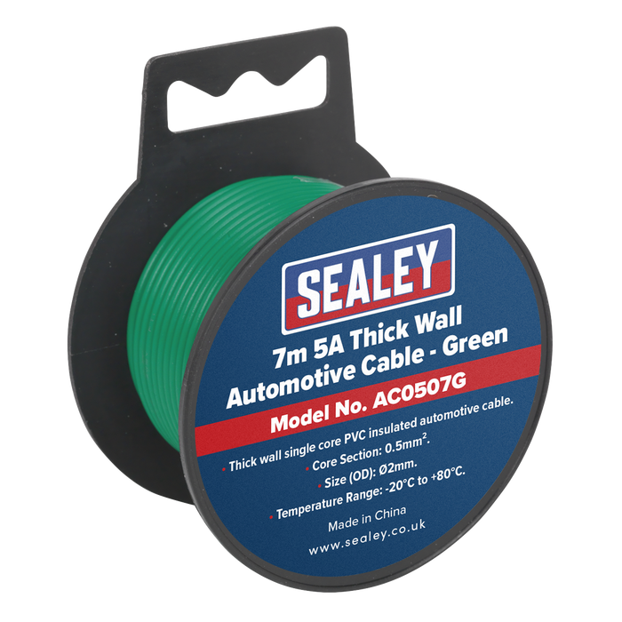 5A Thick Wall Automotive Cable 7m - Green | AC0507G