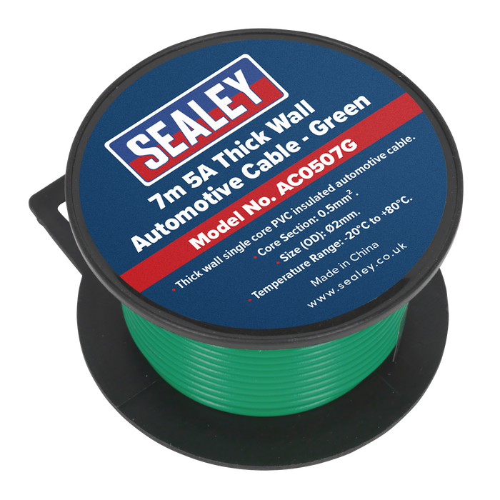 5A Thick Wall Automotive Cable 7m - Green | AC0507G
