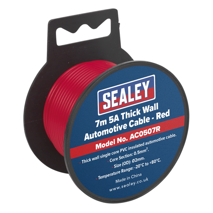 5A Thick Wall Automotive Cable 7m - Red | AC0507R