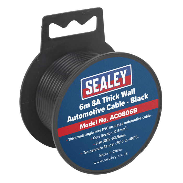 8A Thick Wall Automotive Cable 6m - Black | AC0806B
