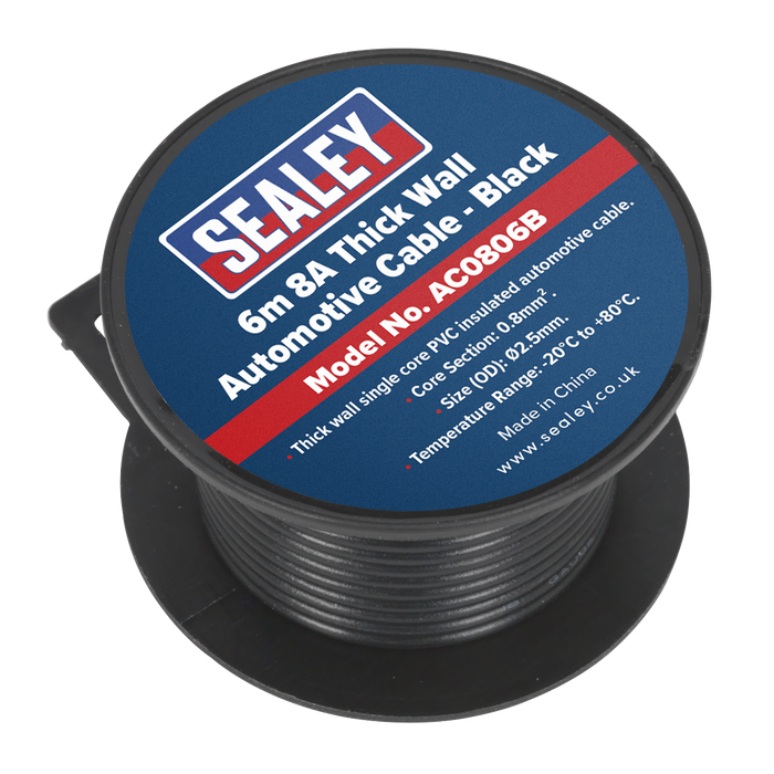 8A Thick Wall Automotive Cable 6m - Black | AC0806B
