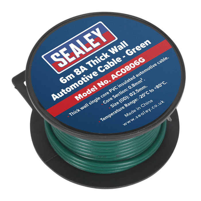 8A Thick Wall Automotive Cable 6m - Green | AC0806G