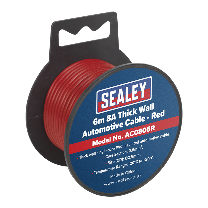 8A Thick Wall Automotive Cable 6m - Red | AC0806R