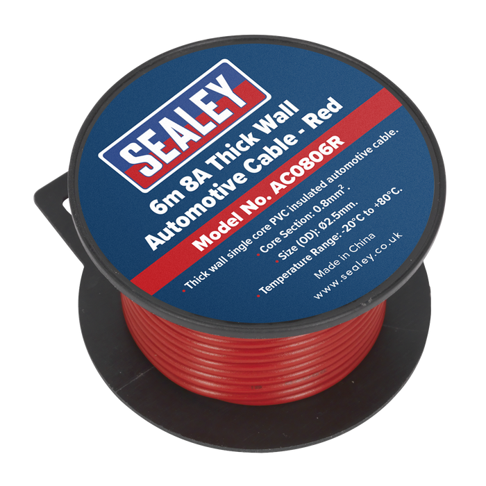 8A Thick Wall Automotive Cable 6m - Red | AC0806R