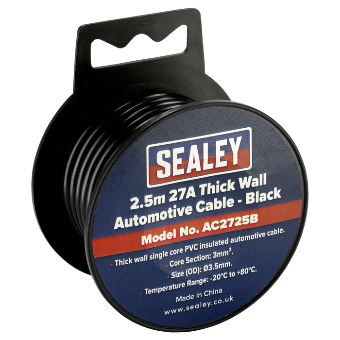 27A Thick Wall Automotive Cable 2.5m - Black | AC2725B