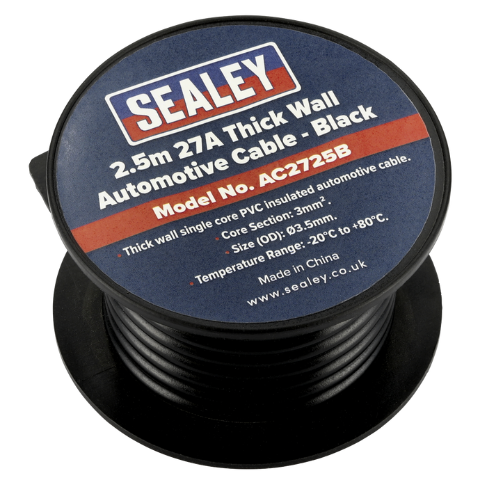 27A Thick Wall Automotive Cable 2.5m - Black | AC2725B