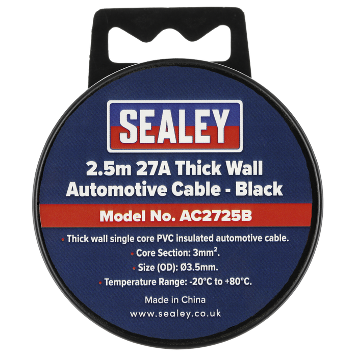 27A Thick Wall Automotive Cable 2.5m - Black | AC2725B