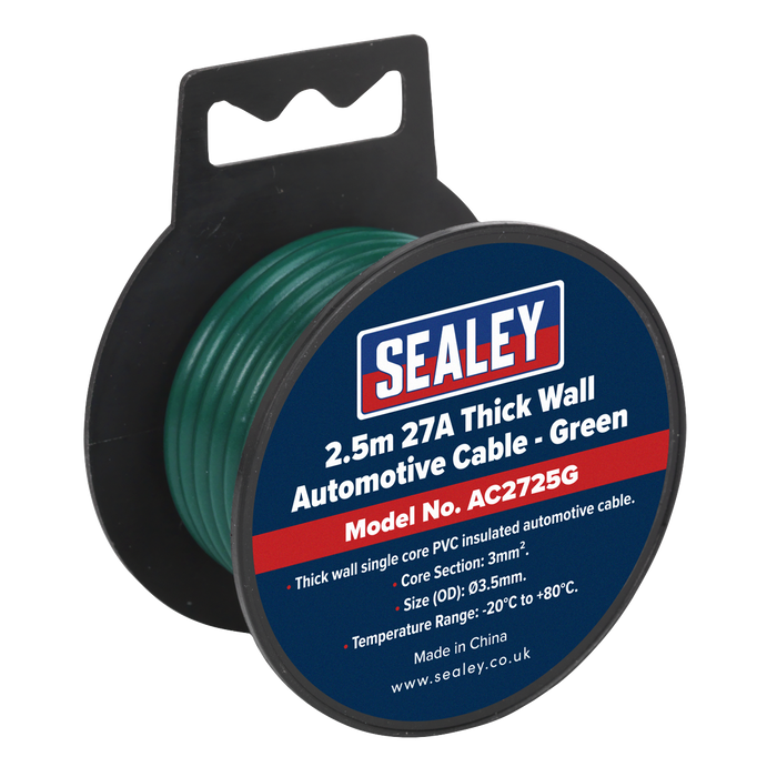 27A Thick Wall Automotive Cable 2.5m - Green | AC2725G