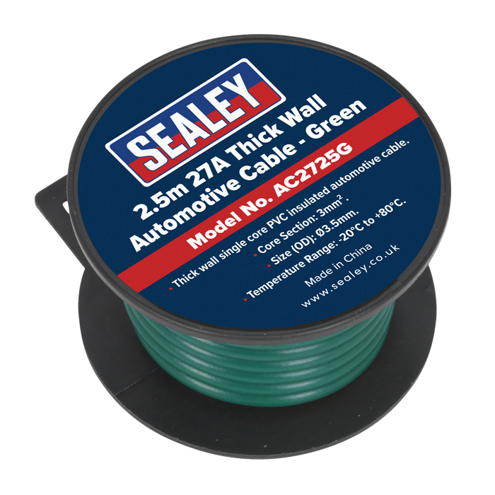 27A Thick Wall Automotive Cable 2.5m - Green | AC2725G