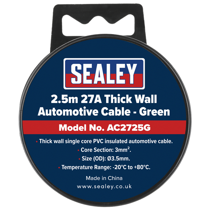 27A Thick Wall Automotive Cable 2.5m - Green | AC2725G