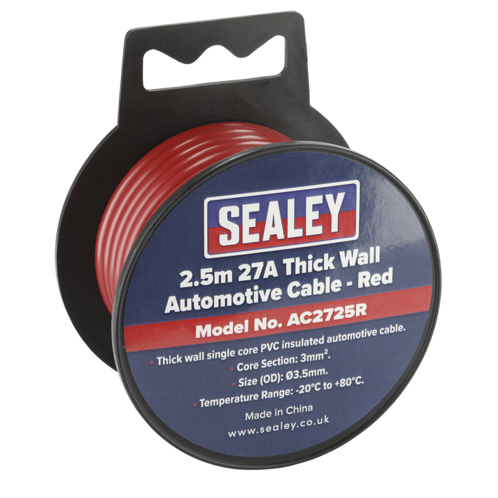 27A Thick Wall Automotive Cable 2.5m - Red | AC2725R
