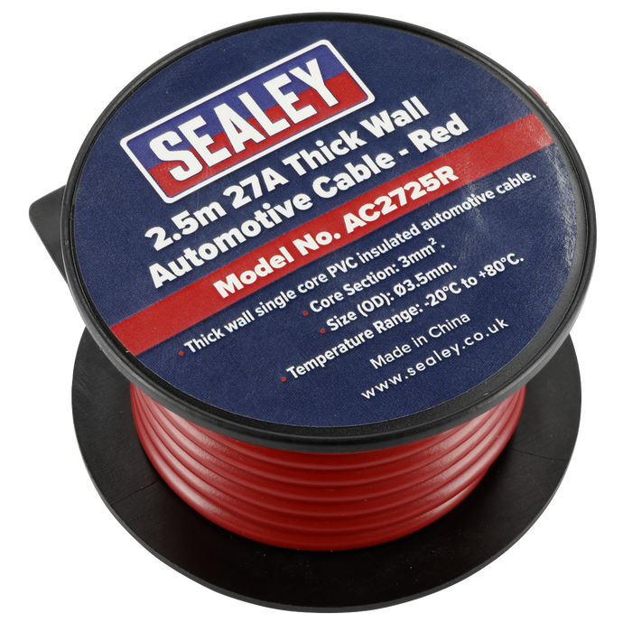27A Thick Wall Automotive Cable 2.5m - Red | AC2725R