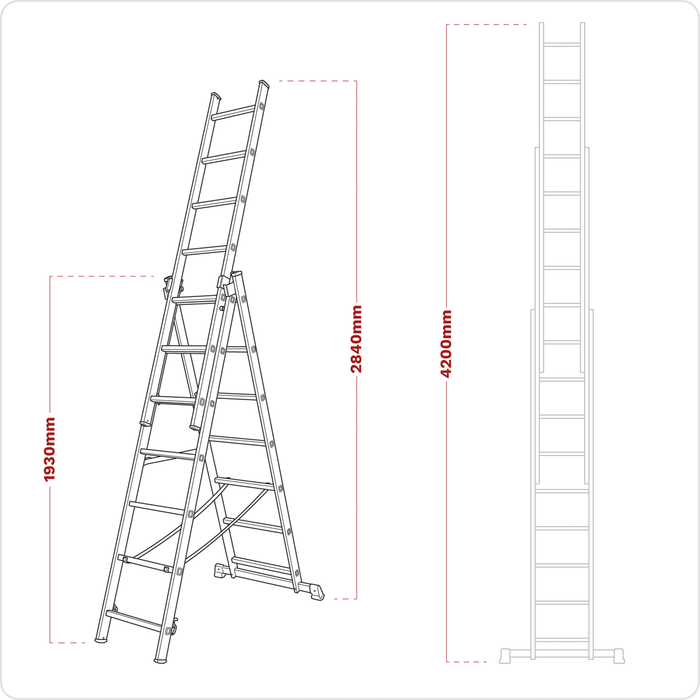 Extension Combination Ladder 3 x 7 Aluminium - EN 131 | ACL307