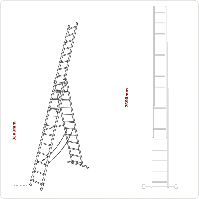 Extension Combination Ladder 3 x 12 Aluminium - EN 131 | ACL312