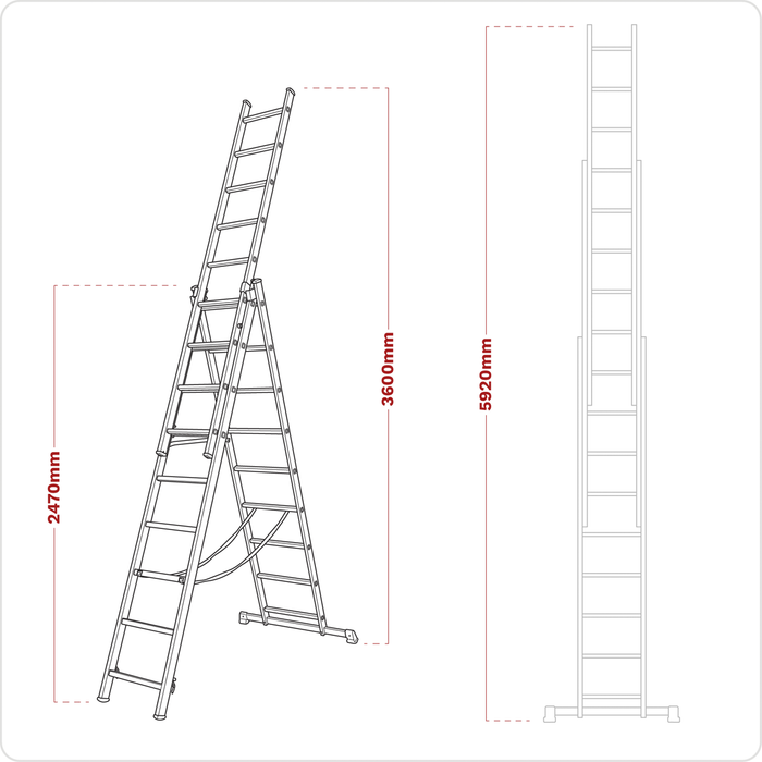 Extension Combination Ladder 3 x 9 Aluminium - EN 131 | ACL3