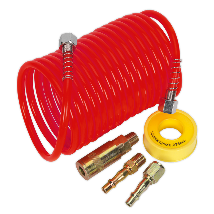 PE Coiled Air Hose Kit with Connectors 5m x 5mm | AHK03