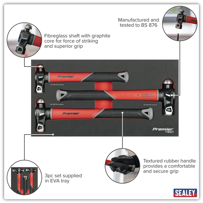 Premier Ball Pein Hammer Set with Fibreglass Shafts 3pc | AK2033