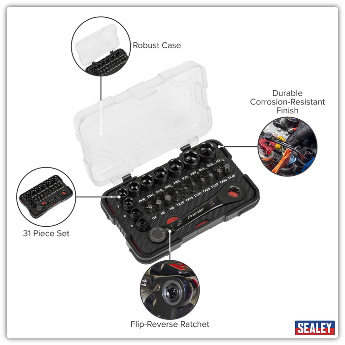 Premier Black Go-Through Lock-On™ Low Profile Socket & Bit Set 1/4"Sq Drive 31pc | AK2112