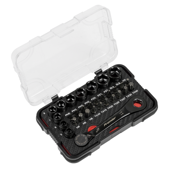 Premier Black Go-Through Lock-On™ Low Profile Socket & Bit Set 1/4"Sq Drive 31pc | AK2112