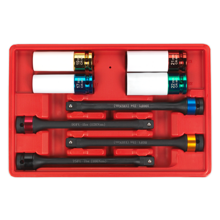 Torque Stick & Aluminium Wheel Impact Socket Set 1/2"Sq Drive 8pc | AK2243
