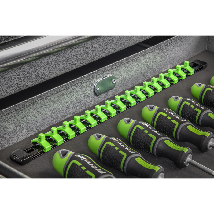 Premier Socket Retaining Rail with 16 Clips 1/4"Sq Drive - Hi-Vis Green | AK27052HV