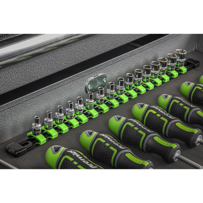Premier Socket Retaining Rail with 16 Clips 1/4"Sq Drive - Hi-Vis Green | AK27052HV