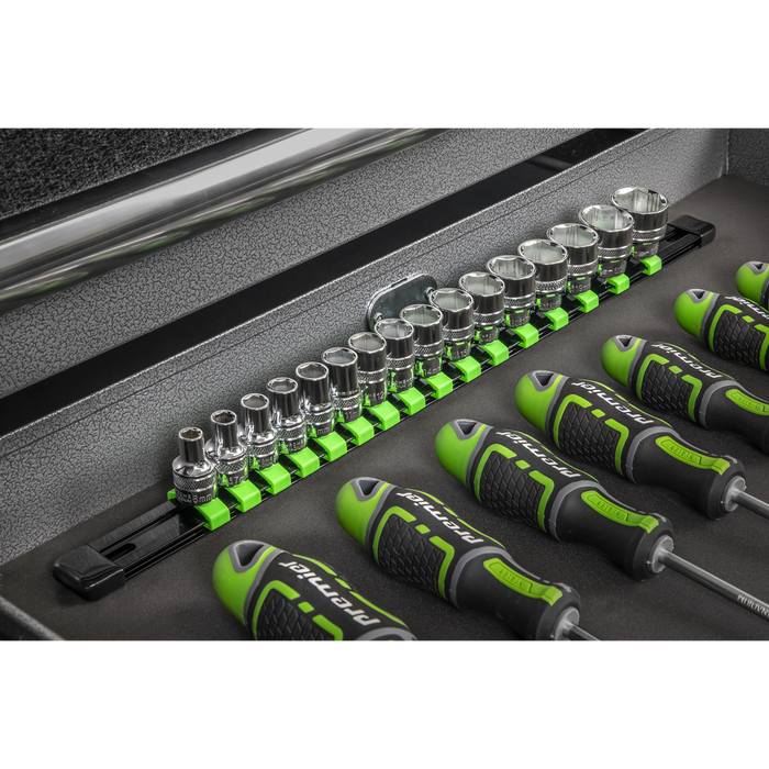 Premier Socket Retaining Rail with 16 Clips 3/8"Sq Drive - Hi-Vis Green | AK27053HV