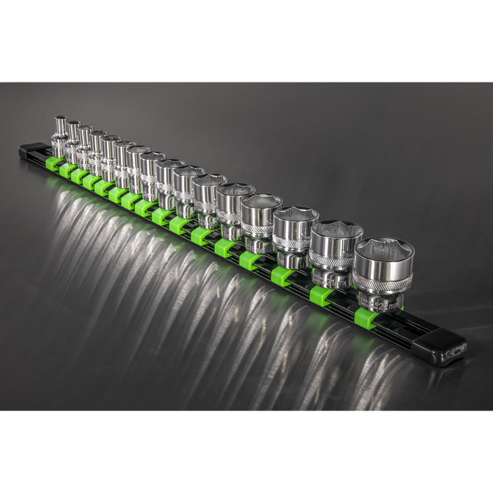 Premier Socket Retaining Rail with 16 Clips 3/8"Sq Drive - Hi-Vis Green | AK27053HV