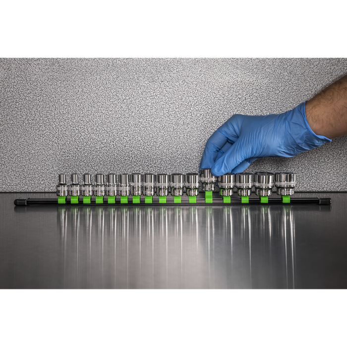 Premier Socket Retaining Rail with 16 Clips 3/8"Sq Drive - Hi-Vis Green | AK27053HV
