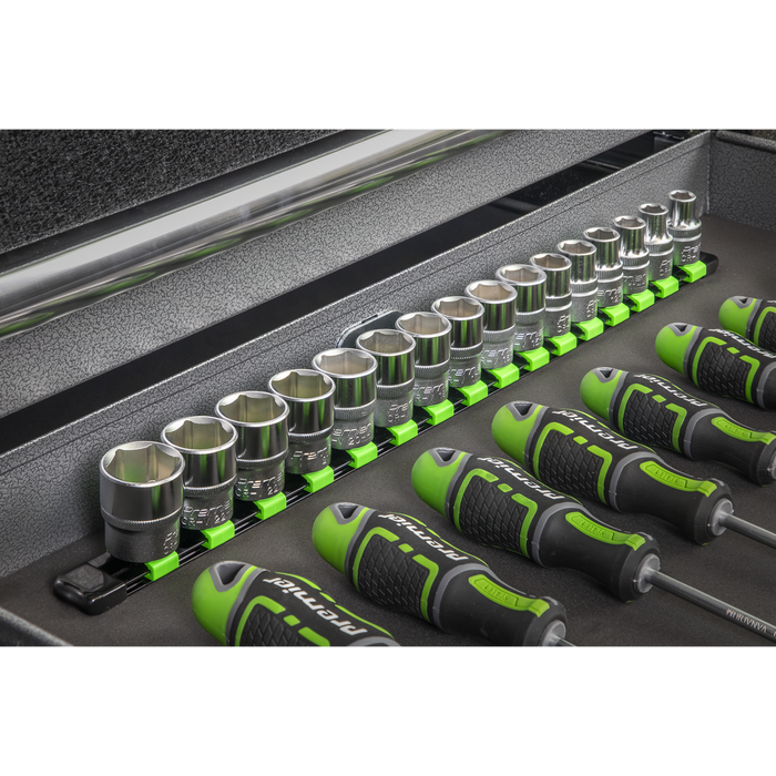 Premier Socket Retaining Rail with 16 Clips 1/2"Sq Drive - Hi-Vis Green | AK27054HV