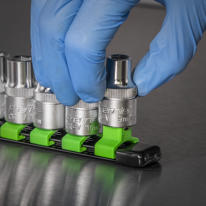 Premier Socket Retaining Rail with 16 Clips 1/2"Sq Drive - Hi-Vis Green | AK27054HV