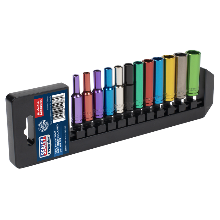 Premier Deep Multi-Coloured Socket Set 1/4"Sq Drive 12pc | AK282D