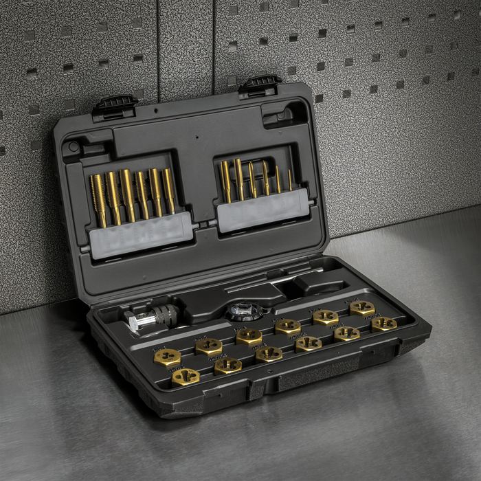 Titanium Coated Hexagonal Tap & Die Set 26pc | AK3026