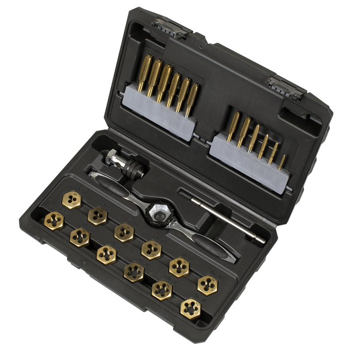 Titanium Coated Hexagonal Tap & Die Set 26pc | AK3026