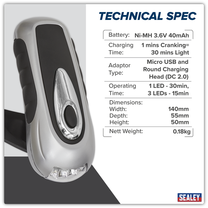 Rechargeable Wind-Up Torch 3 LED | AK3305