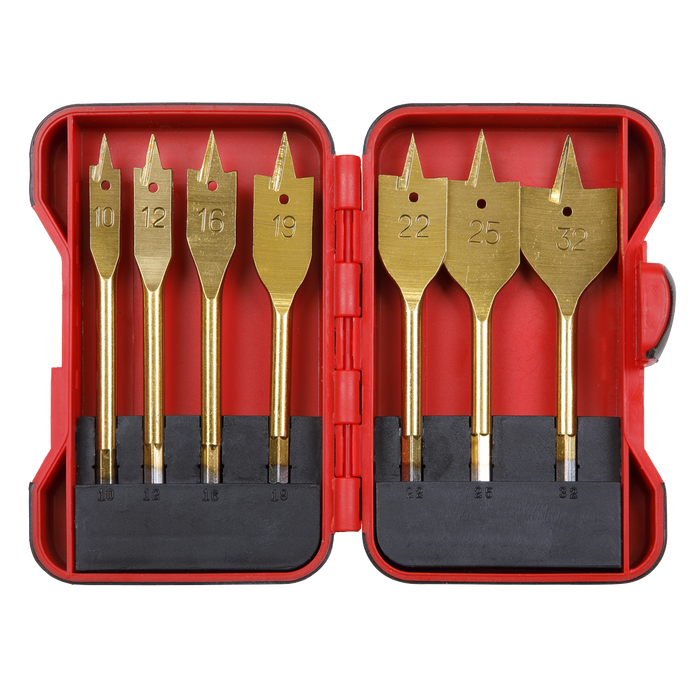 Titanium Coated Flat Wood Drill Bit Set 7pc | AK3707FW