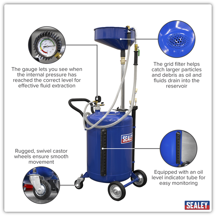 Air Discharge Mobile Oil Drainer with Probes 90L | AK459DX