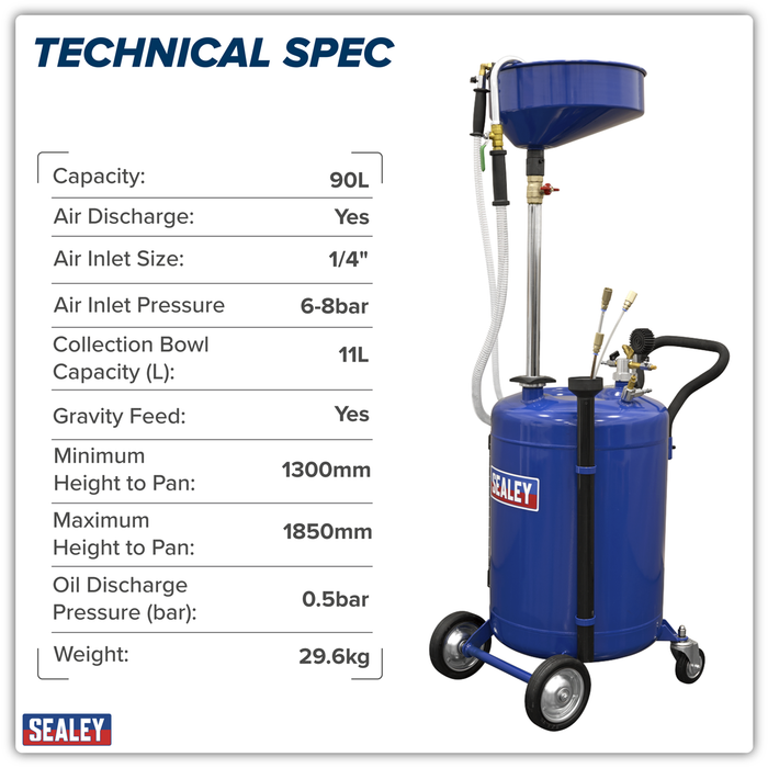 Air Discharge Mobile Oil Drainer with Probes 90L | AK459DX