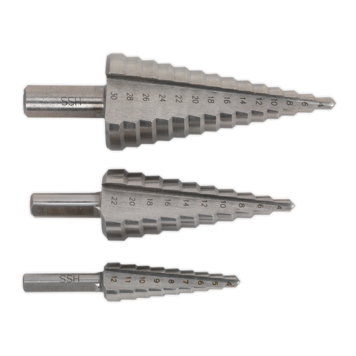 Double Flute HSS M2 Step Drill Bit Set 3pc | AK4733