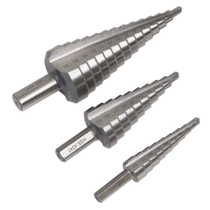 Straight Flute HSS 4341 Step Drill Bit Set 3pc | AK4746