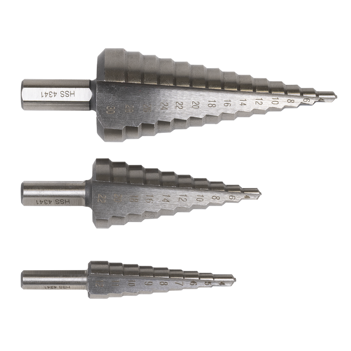 Straight Flute HSS 4341 Step Drill Bit Set 3pc | AK4746