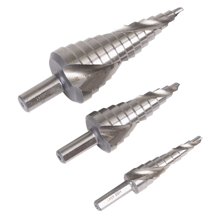 Spiral Flute HSS 4341 Step Drill Bit Set 3pc | AK4749