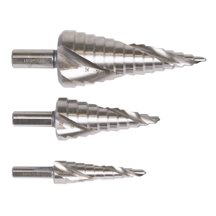 Spiral Flute HSS 4341 Step Drill Bit Set 3pc | AK4749