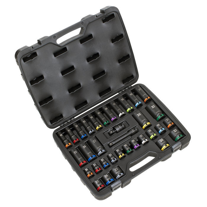 Lock-On™ Standard & Deep Impact Socket Set 34pc 1/2"Sq Drive 6pt Metric | AK5636M