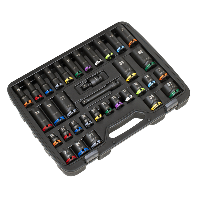 Lock-On™ Standard & Deep Impact Socket Set 34pc 1/2"Sq Drive 6pt Metric | AK5636M